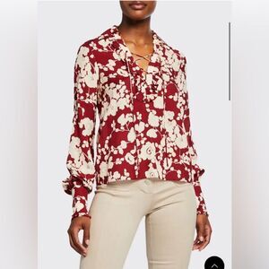 ALEXIS DAINA Red FLORAL-PRINT LONG-SLEEVE SHIRT Size Small